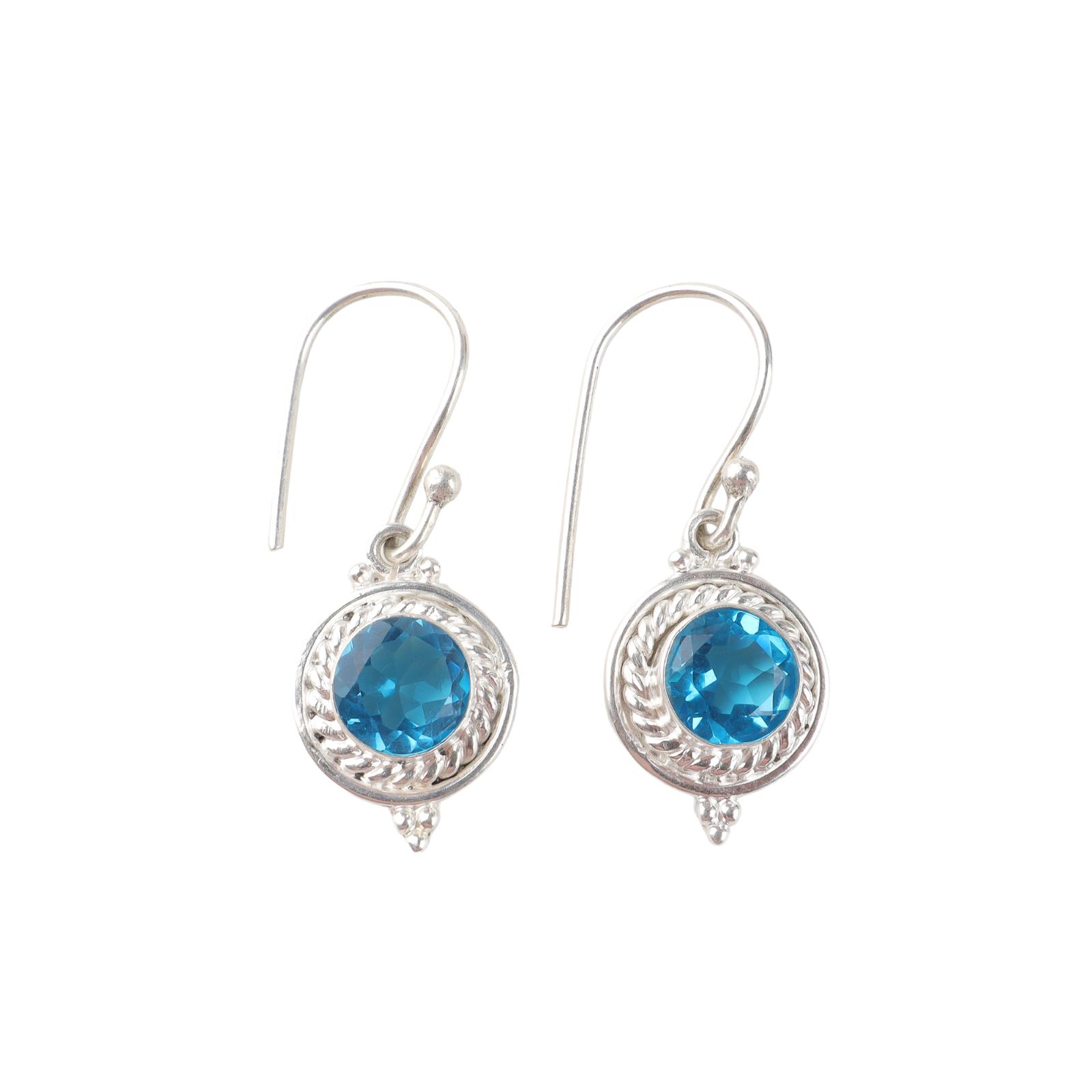 

Swiss Blue Topaz Gemstone 925 Sterling Silver Jewelry Handcrafted Earrings 1.43 EE-117-15