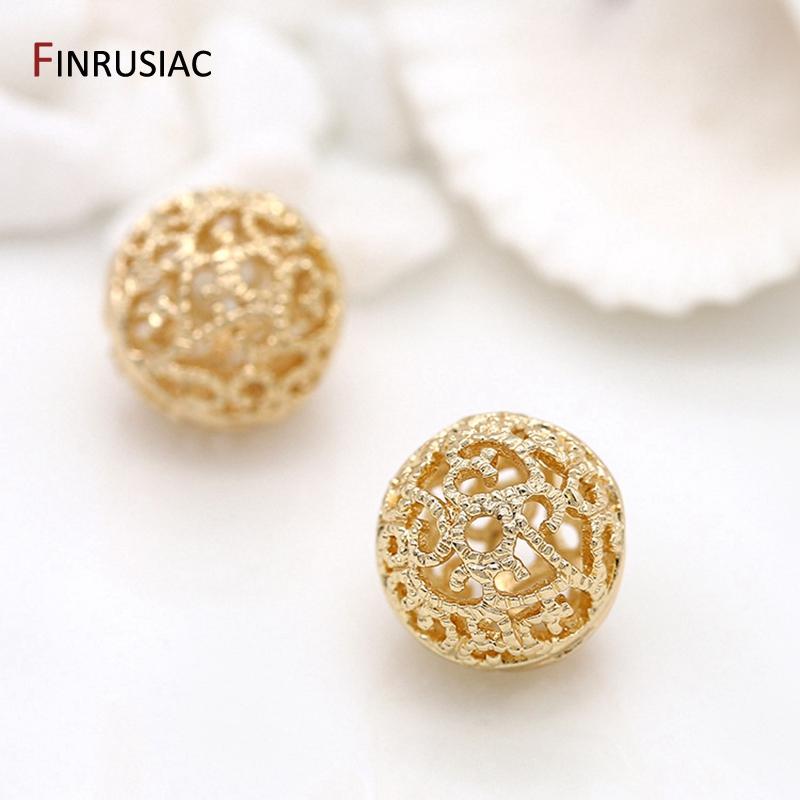 

Gold Plated Brass Metal 10mm Round Ball Spacer Beads Hollow Flower Pattern Ball Beads For DIY Jewellery Making Accessories 4 pieces