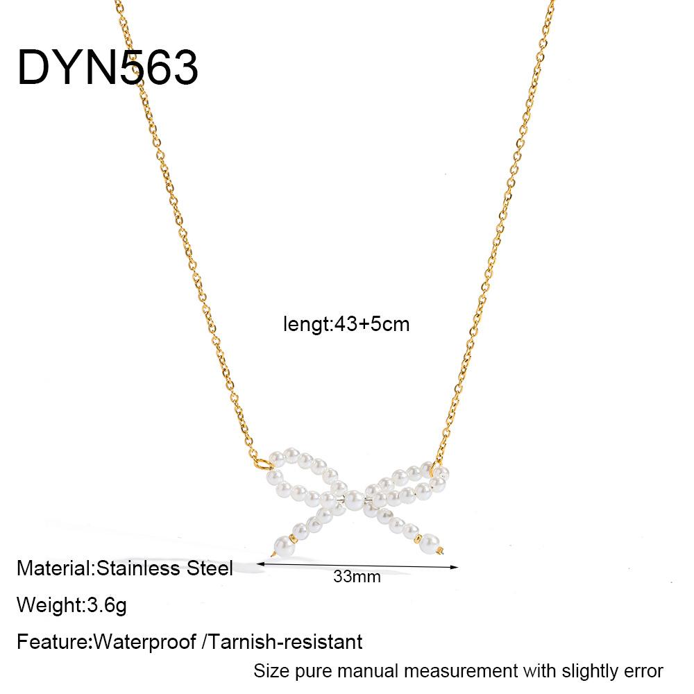 French bow imitation pearl collarbone chain women's stainless steel plated 18k gold necklace does not fade light luxury niche