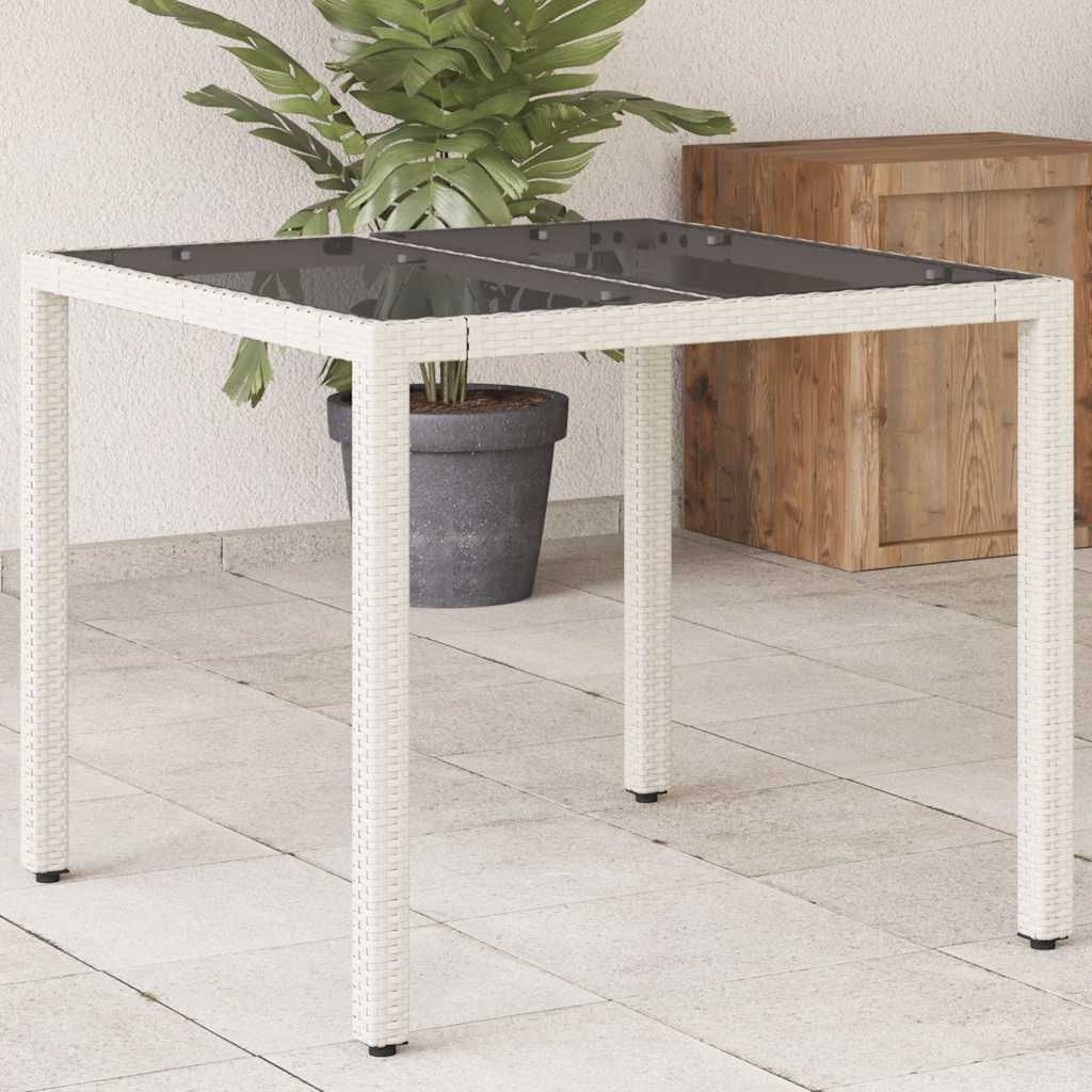 Vidaxl Stół Ogrodowy Ze Szklanym Blatem, Biały 90X90X75 Cm, Polirattan
