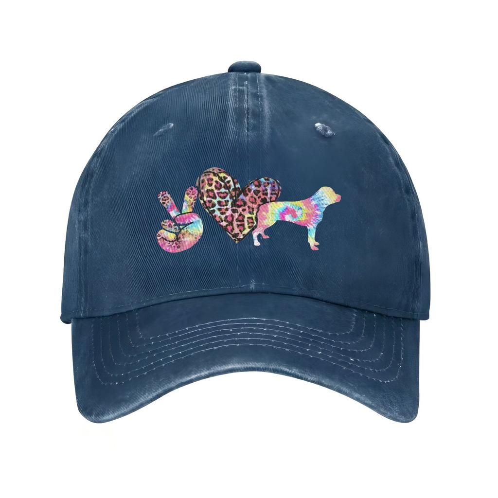 Peace Love Dog Silhouette Tie Dye Leopard Print Baseball Cap Unisex Casual Adjustable Cotton Hat