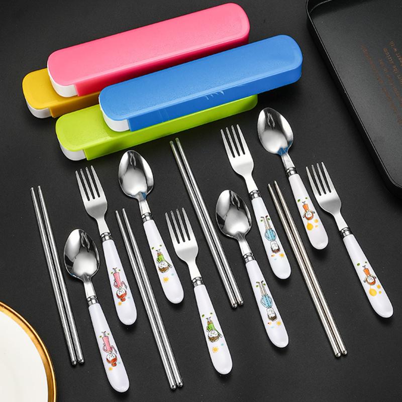 Stainless Steel Chopsticks Spoons Three Piece Portable Cutlery Set Student Travel Cutlery Spoons Chopsticks Forks