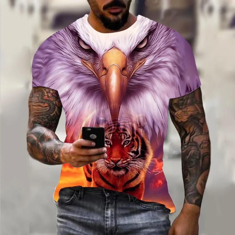 Loose Casual Plus Size Men's Short Sleeved T-shirt Eagle Soaring Print Fashionable Daily Comfortable Personalized T-shirt