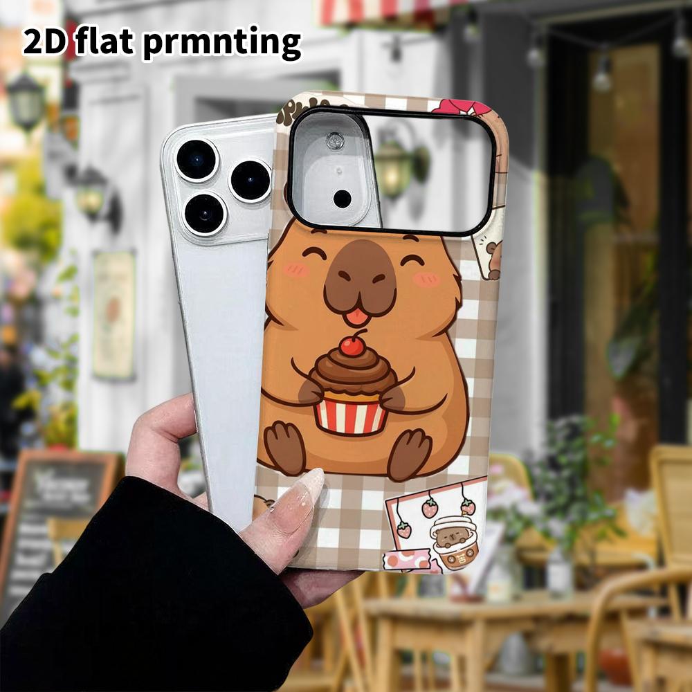Phone Case: 2D Flat Design Suitable for iPhone 18, 17, 16, 15, 14, 13Pro Film Protective Case, Couple Style, Plaid Paper Cup Capybara, Christmas and H
