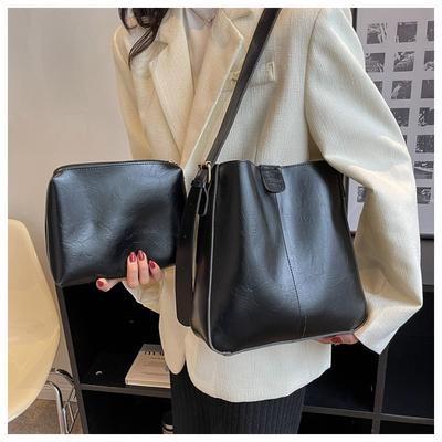 Borsa da donna Borsa a secchiello di grande capacità Borsa a spalla singola in pelle PU a tracolla