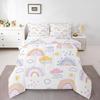 Conjunto de Colcha Arco-Íris Fofo Kawaii Nuvem Arco-Íris Conjunto de Roupa de Cama Gêmeo Para Meninas Crianças Adolescentes, Boho Desenho Animado Estrelas Sol Colcha Rosa Azul Amarelo Pasta