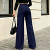 Women’s High Waist Straight Leg Trousers with Draped Effect and Simple Overlapping Waistband for Casual and Office Wear