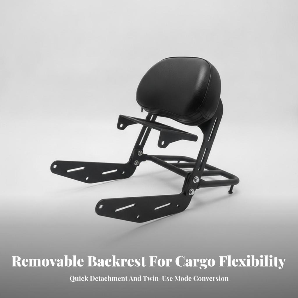 Motorcycle Rear Rack with Backrest | Sturdy Metal Frame, Slotted surface Surface, Cargo