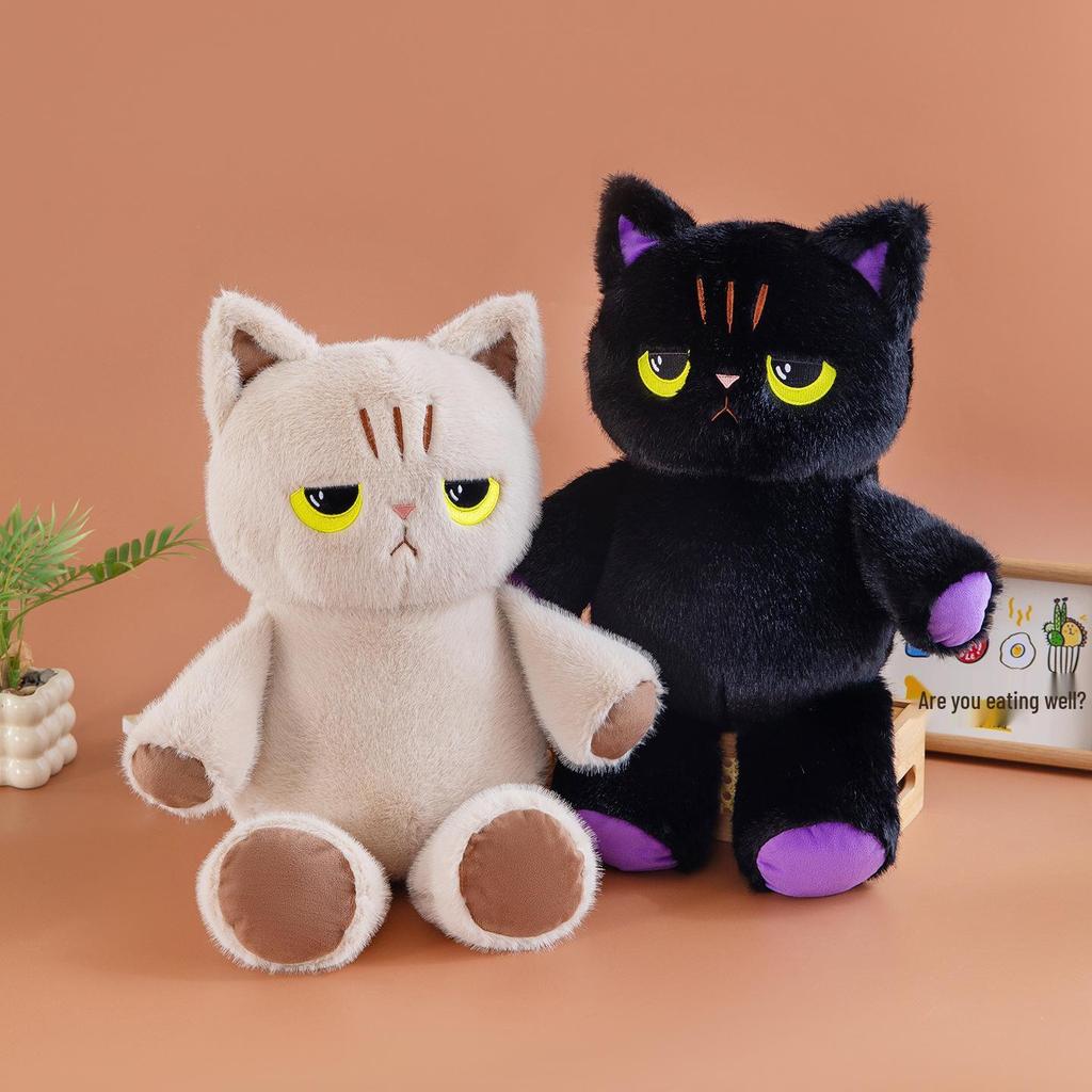 Prone Black Cat Plush Toy – Large, Super Cute Cuddle Pillow Doll for Bedtime Hugging
