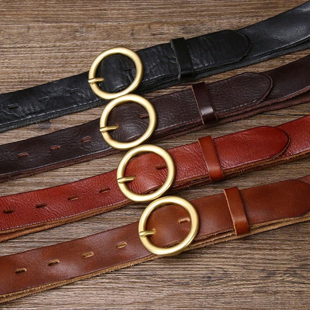 Retro couple style circle buckle leather needle buckle pure cowhide versatile men's and women's denim belt
