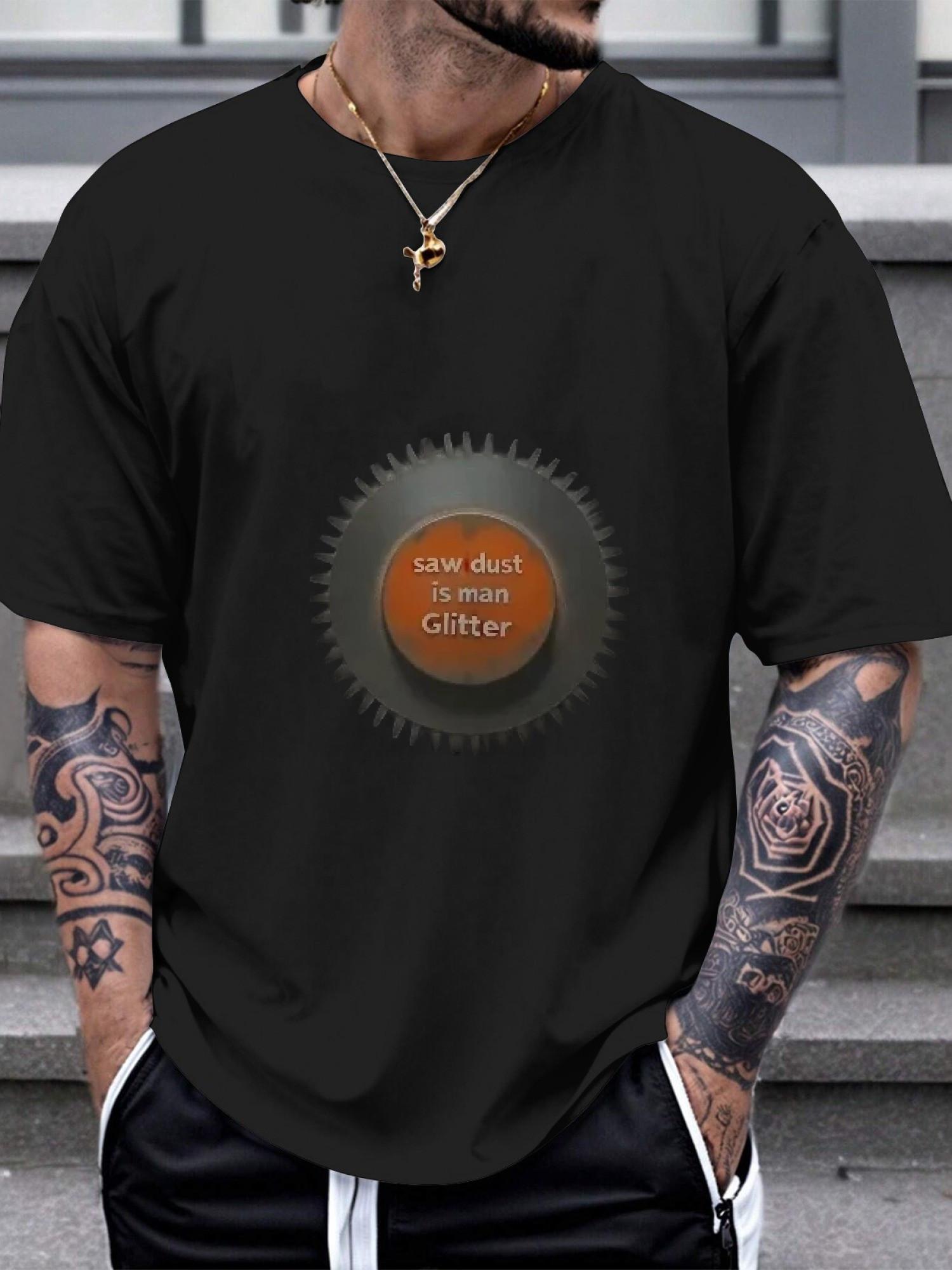 

1pc Circular Saw Blade Metallic Silvery Teeth Graphic T-shirt XXXL