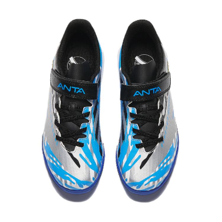 Anta Kinder Synthetisches Leder Bequem Lässig Rutschfest Abriebfest Low-Top Fußballschuhe Kinder Fußballschuhe Silber Blau Schwarz 312422222-3