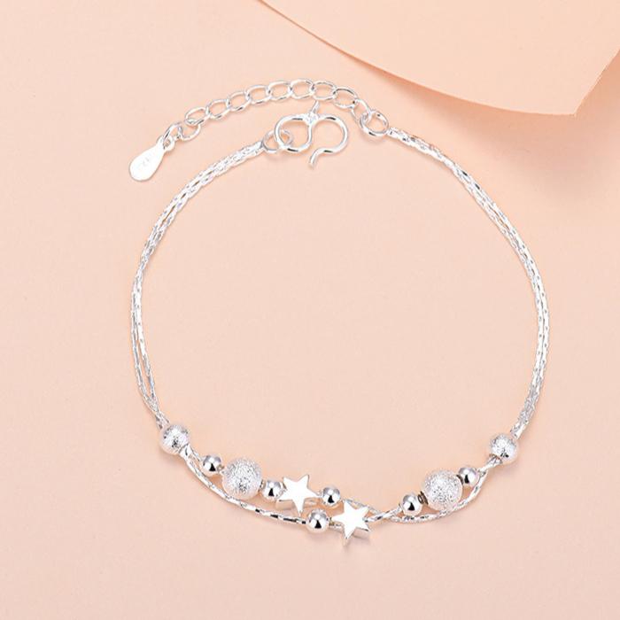 925  Silver Stars Bead Bracelets Women Korean Versatile Adjustable Charm Bracelets Girls Sweet Beautiful Jewelry Gifts