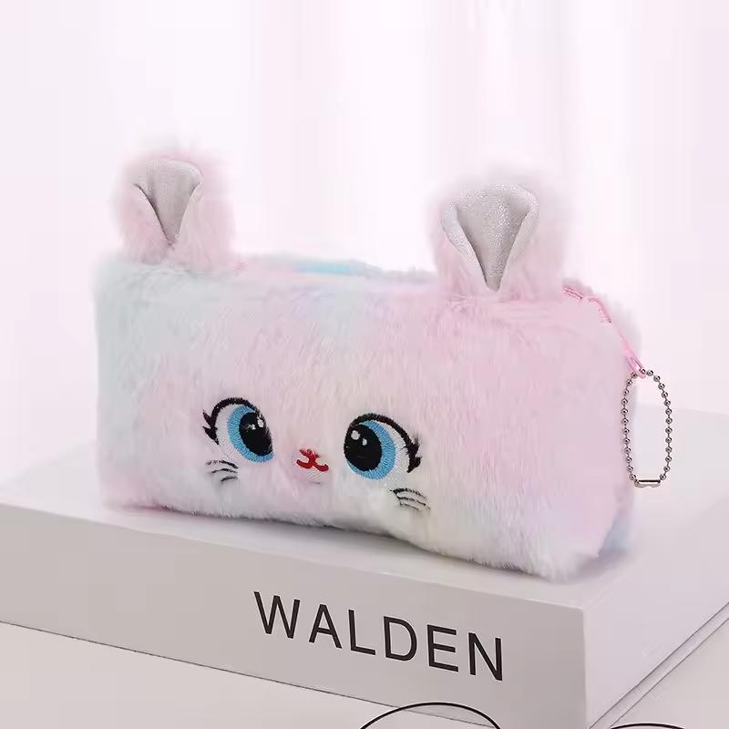 Kawaii Cat Large-capacity Zipper Pencil Bag, Beautiful Cartoon Creative Plush Pencil Bag for Girls Stationery Storage Bag