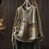 Autumn Cartoon Print Long Sleeve Knit Cotton Sweater for Women