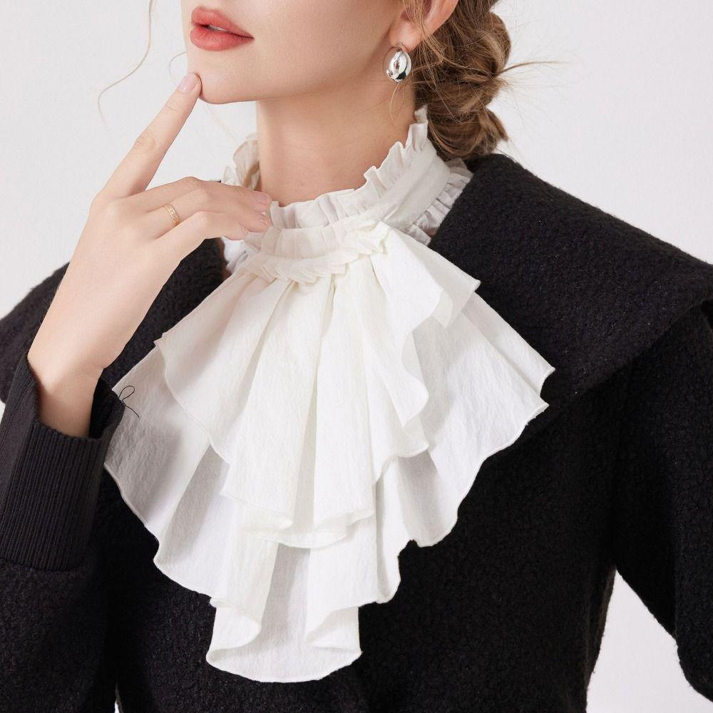 Adjustable Ruffled Edge Layered Collar Court Noble Style Tie-Up Collar Stand Collar  Formal Attire