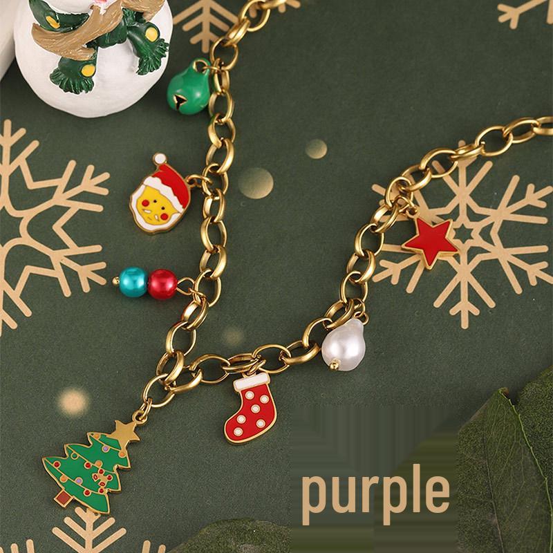 Stainless Steel Cute Santa Claus Christmas Pendant Necklace for Women