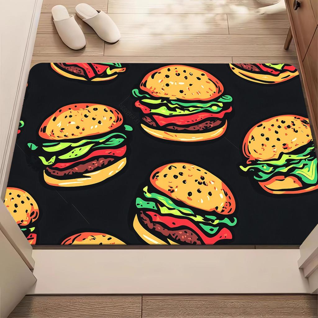 Funny Hamburger Doormat Cartoon Food Printed Floor Mat Non Slip Kitchen Rug Soft Carpet Welcome Mats Front Door Home Decor