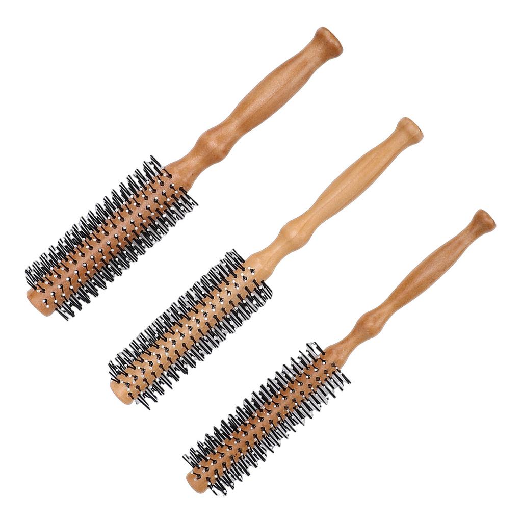 3pcs Round Hair Brush Portable Travel Size Anti Static Handle Wooden Styling Brush for Men Women
