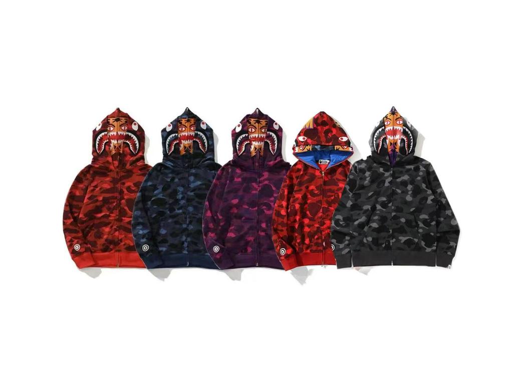 BAPE Žraločí maskáčová bavlněná vyšívaná mikina s kapucí