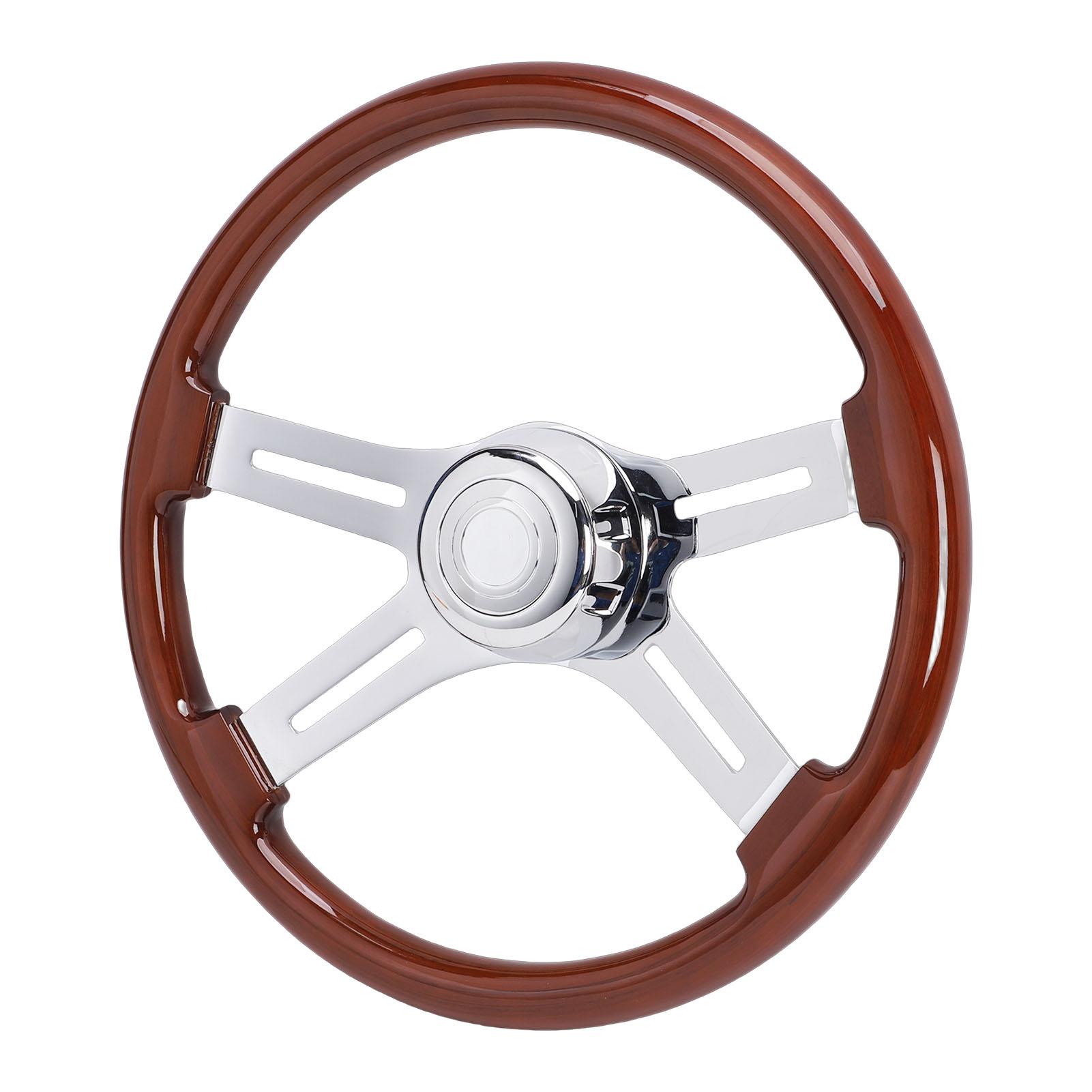 18 Inch Vrachtwagen Stalen Wiel, 4-Spaaks Houtlegering Staal Vervanging met PU Leer Hoornknop, Automobiele Stalen Wielen voor Mack