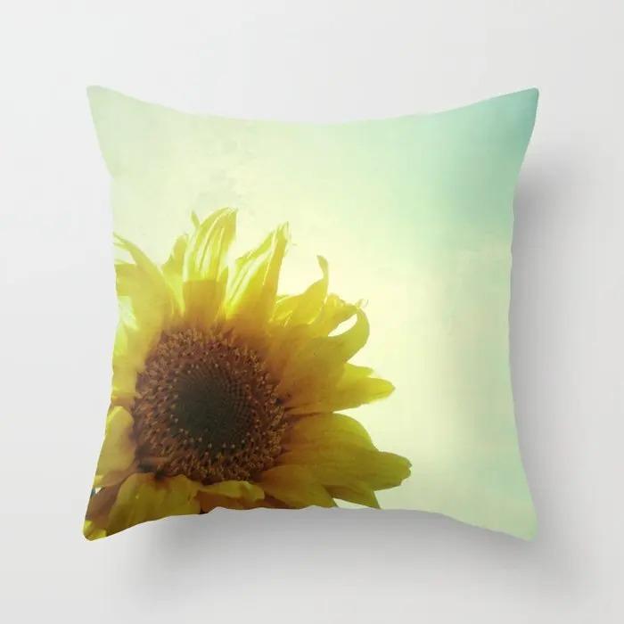 Housse de coussin tournesol jaune Peau de pêche Housse de coussin décorative fleurs champêtres Canapé Salon Décoration de maison Housse de coussin décorative 40X40