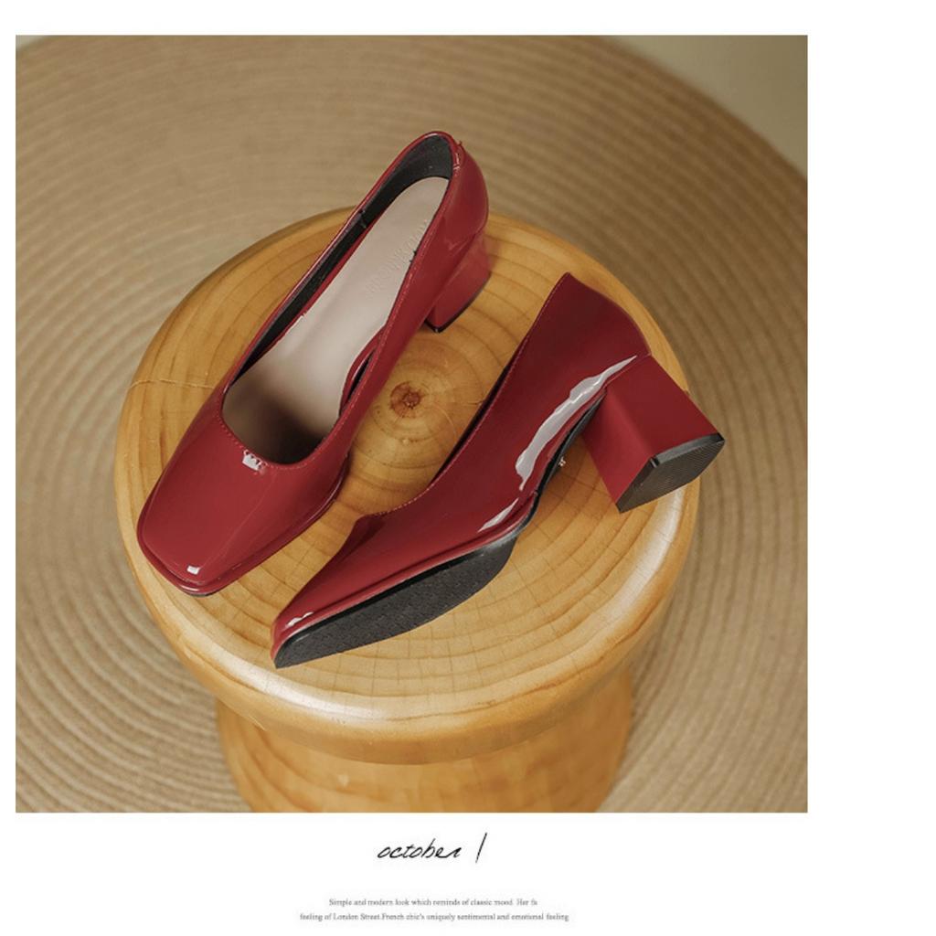 Patent Leather Thick High-heeled, New Women's Hundred with A Word with High-heeled Women's Single Shoes, Women's High-heeled Shoes, Elegant