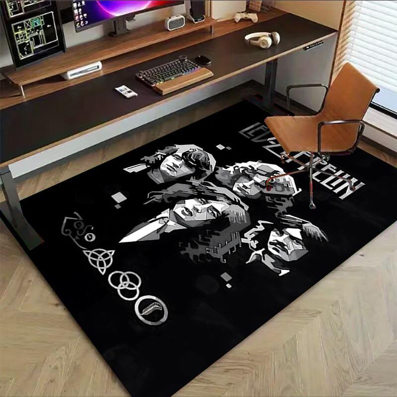 1ks Led Zeppelin Pracovna Doma, Odolná Polyesterová Podlahová Rohož s Snadnou Údržbou, Kancelářská Dekorace, Městský Styl, Protiskluzová Zadní Strana