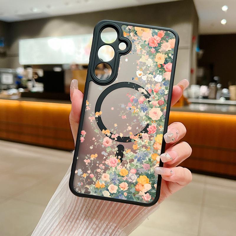 Colorful Flowers Magnetic Case For Samsung Galaxy S24 S23 Ultra Plus S23 FE S22 For Magsafe Wireless Charge Acrylic Phone Cover