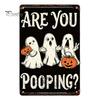 Distressed Metal Signage Retro Halloween Wall Sign, Pumpkin Ghost Bathroom American Style Decor Art Witch Cat Festival Sign for Bar Home Room