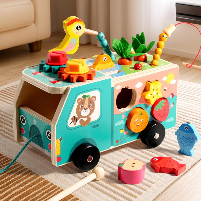 Children s Educational Farm Radish Pulling Toy & Shape Matching Building Blocks Car for Ages 1-6