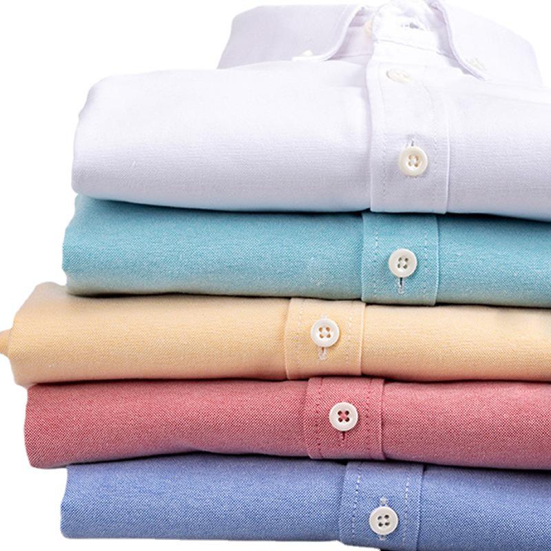 Men's Oxford Long-Sleeve Button-Down Shirt - Business Casual, Solid Color Versatile Cardigan