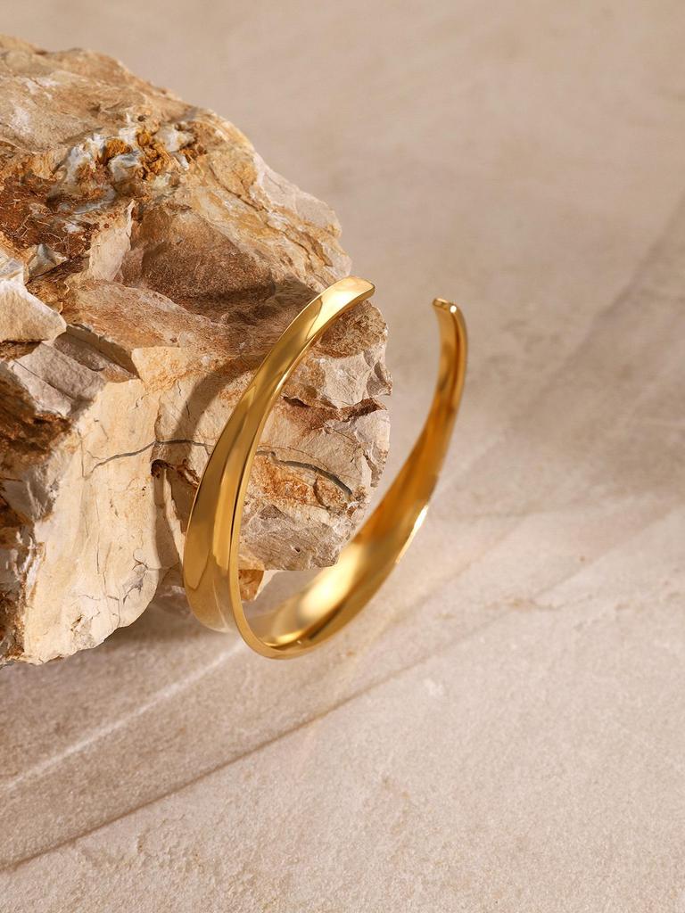 18k Gold Edelstahl Glänzender Offener Armreif - Europäisches & Amerikanisches Minimalistisches Titan Design