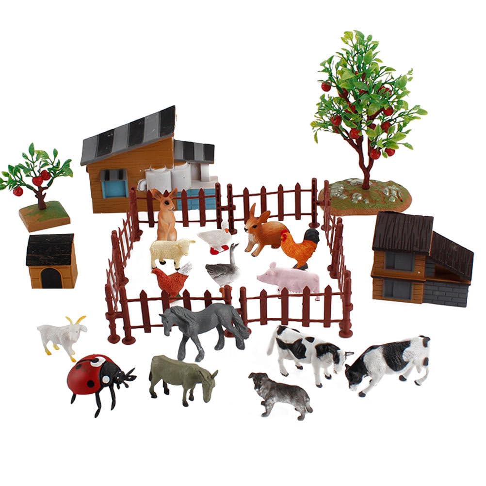 DEARMAMY Set of Farm Animal Model Realistic Miniature Livestock Farm Scene Decorative Birthday 1 Piece 28-Piece Figures, Collection, Figures, Gifts,