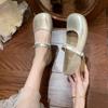 Flat bottom light mouth low heel Mary Jane single shoes women's 2025 summer new French beautiful pearl with skirt small leather shoes