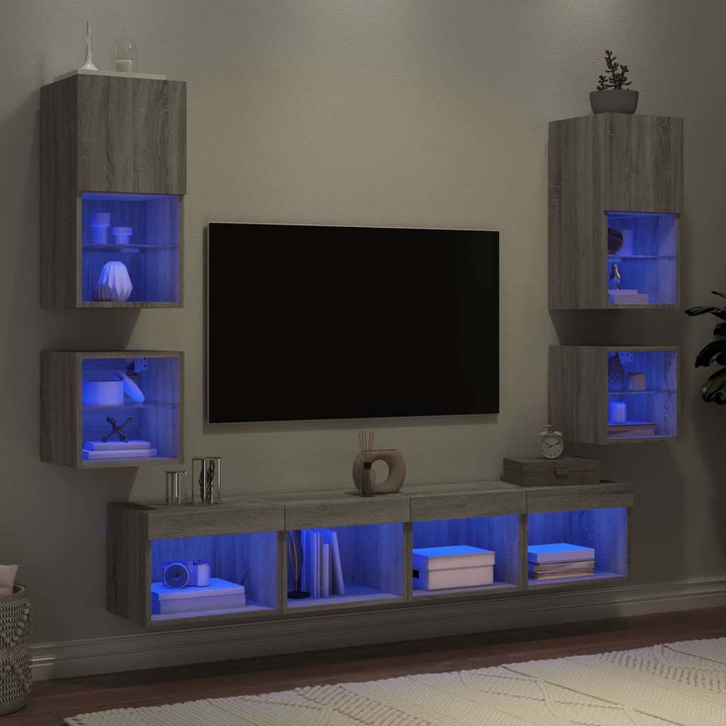 8-teiliges TV-Möbelset mit LED, Sonoma-Eiche Grau