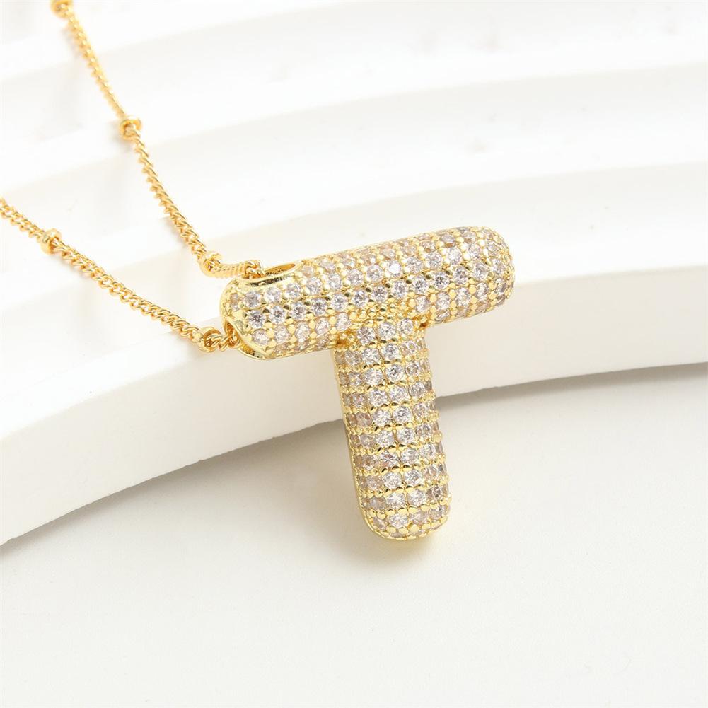 Light Luxury Brass 26 English Bubble Letter Zircon Large Pendant For Women's Party Jewelry Necklace