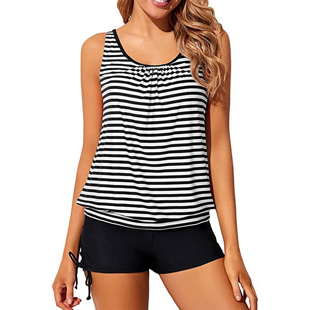 Women's Two Piece Tankini Swimsuit Set Adjustable Side Tie Swim Shorts with Loose Fit Tank Top for Beach Pool Swimwear