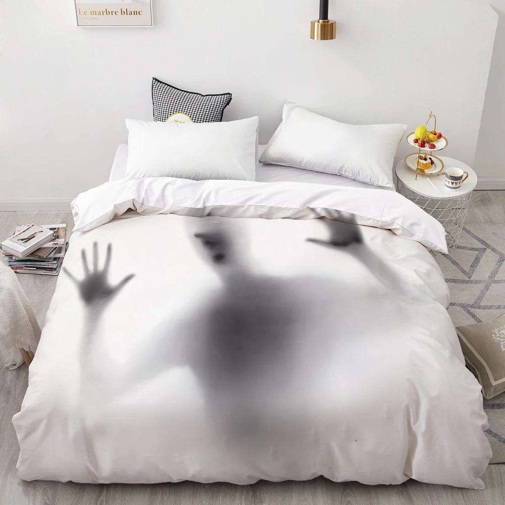 

Halloween Bedding Set Cute White Little Ghost Duvet Cover King/Queen Size Horror Holiday Mood Theme Quilt Cover with Pillowcases 70x133cm 2pcs