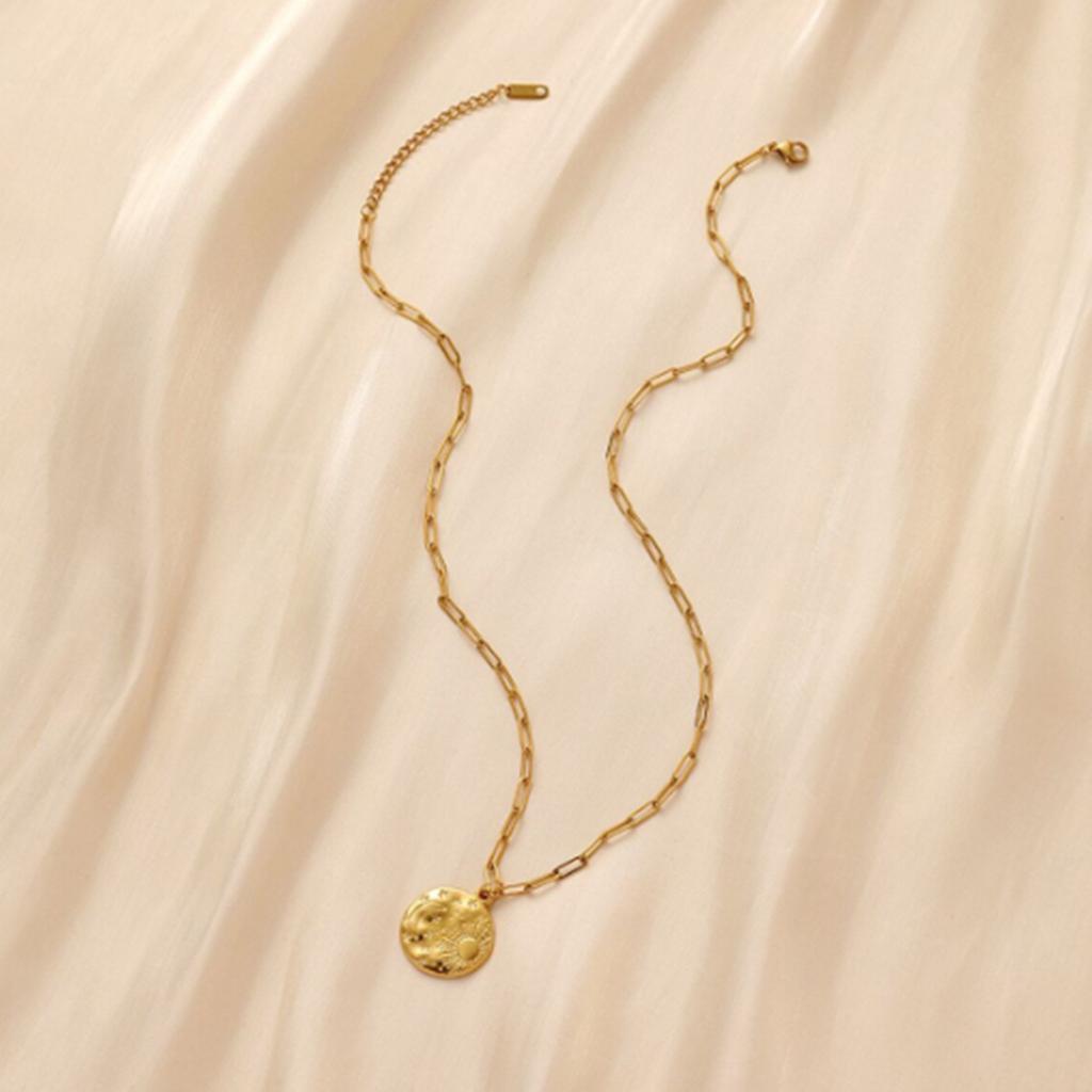 Edelstahl Titan Stahl Einfache Damen Silber Gold Stern Mond Sonne Runde Münze Schlüsselbein Mode Licht Luxus Halskette