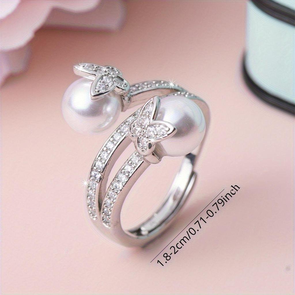 European and American Women's Fashion Design Butterfly Pearl Open Ring