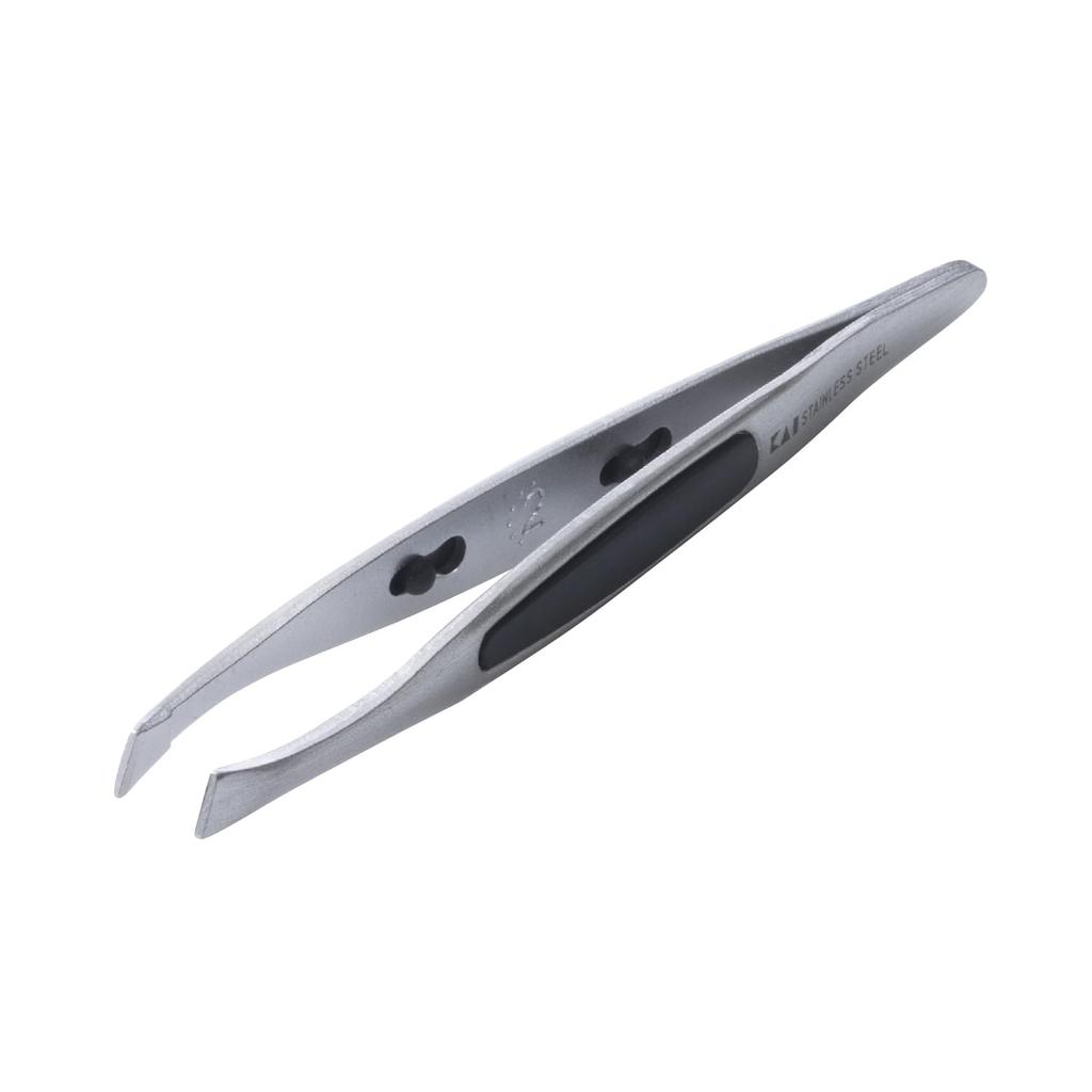 Kai Fashionable Tweezers with Angled Fits and HK0425 Tips, Silver, Tweezers, Non-Slip Handles,