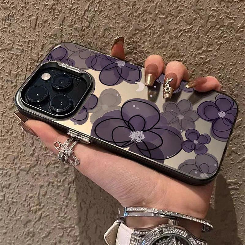 Fashionable Flower Colorful Silvery Phone Case For iPhone 16 15 14 Pro Max Plus 11 12 13 Pro XS 7 8 Plus X XR Shockproof Cover