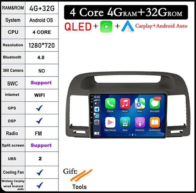 9'' For Toyota Camry 5 XV 30 2001 2002 - 2006 Android 14 Car Radio Multimedia Player Navigation GPS Carplay Touch Screen