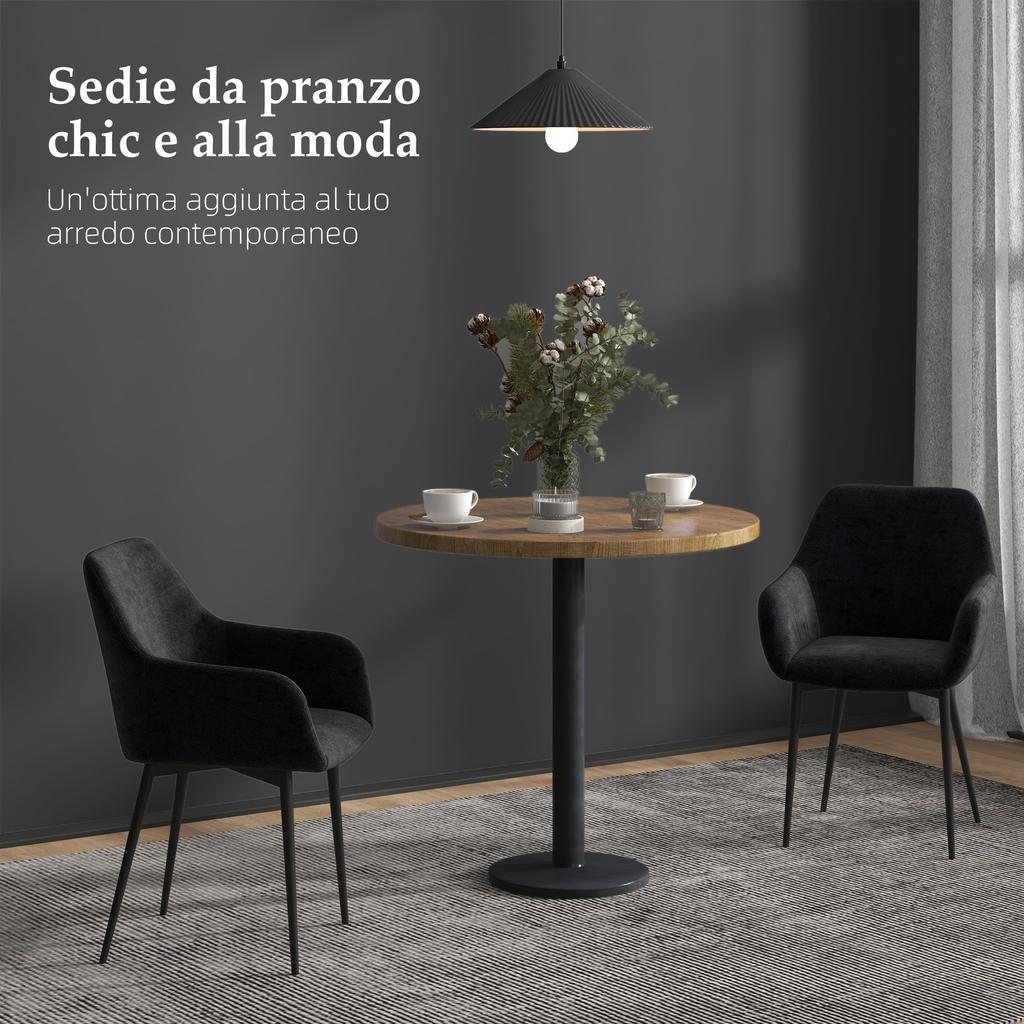 Set of 2 Modern Dining Room Chairs with Armrests, Padded Seat and Steel Legs, 54x57x80cm, Black