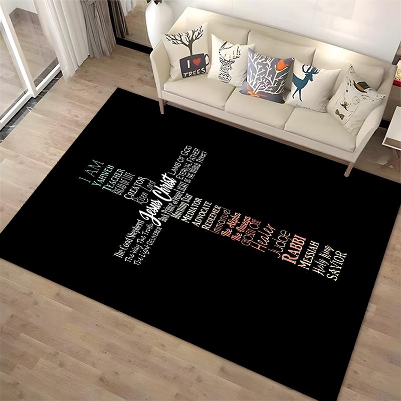 Christian Cross Word Art Non-slip Rug Non-slip Rug Suitable for Living Room and Bedroom Sofas.