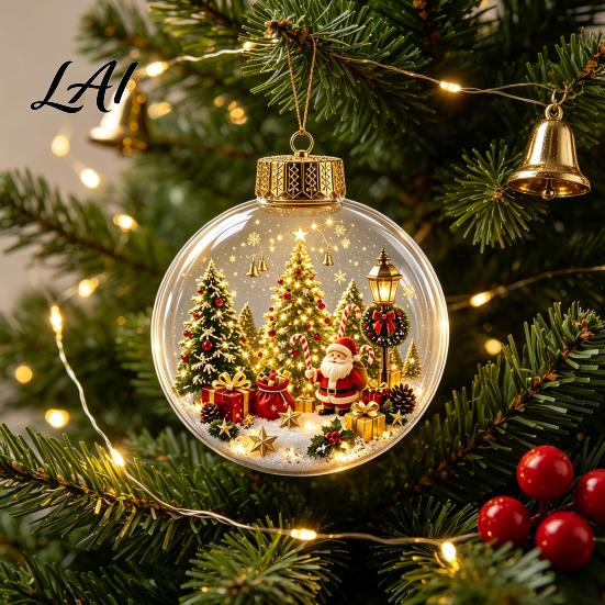 Regali di Natale per la Famiglia Ornamento Luminoso con Storia Mini Scena Festiva in Palla Trasparente con Luci LED Decorazioni da Appendere Decorazione in Acrilico Decorazione Albero