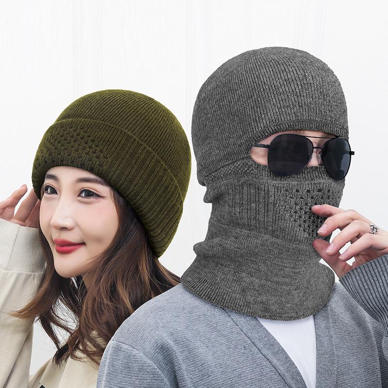 Winter Outdoor Verbundene Strickmütze Windschutz Warme Überzieh-Wollmütze