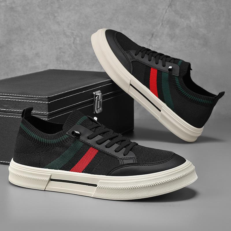 

Spring Summer New Shoes for Men Knit Casual Shoes Striped Flat Skateboard Youth Slip-on Sneaker 44