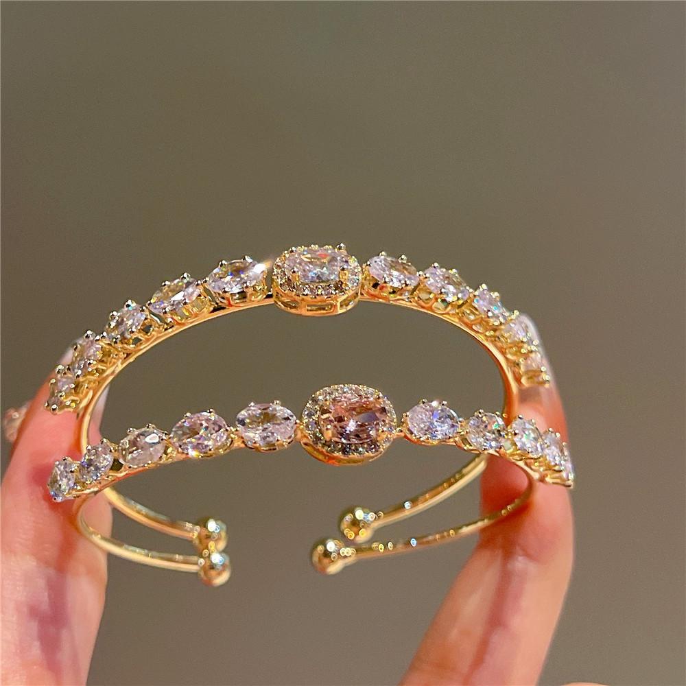 Summer Pink And White Temperament Circle Zirconia Bracelet Small Fresh Square Zirconia Bracelet Opening Adjustable Women's Bracelet